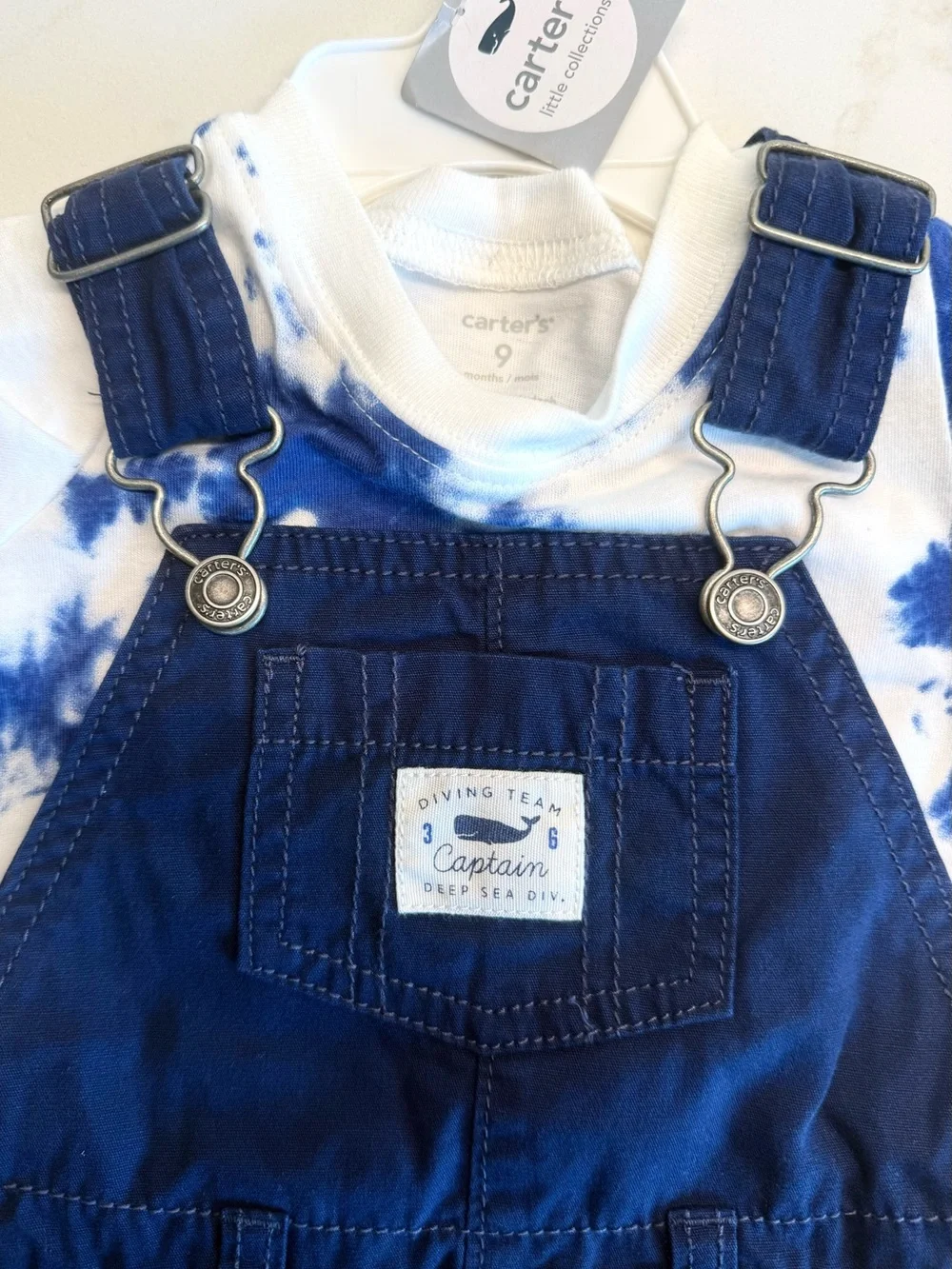 Carter’s 9M Navy Shortall Overalls Outfit Tie Dye Tee Set NWT